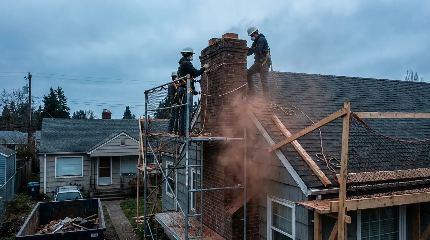 Professional chimney removal in progress